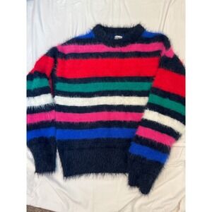 A New Day Striped Fuzzy Crew Neck Pullover Sweater - Multicolor, Womens XS